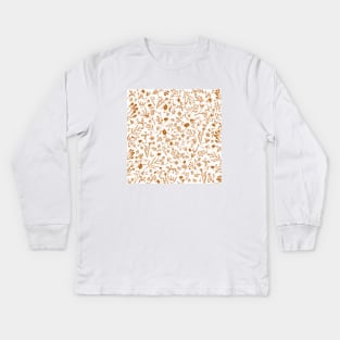 Botanical-Pattern, set, Orange, 3, botanic, nature, botanical, floral, flowers, floral-pattern, leaves, plants, minimalist, garden, jungle, leaf, exotic, tropical, flower, boho, cacti, succulent, digital, graphic-design, pattern, Kids Long Sleeve T-Shirt